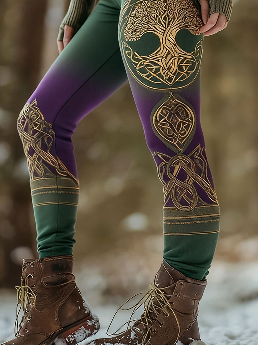 Legíny pro ženy Viking Boho dovolená vintage etnický styl plná délka vysoký pas grafický strom gradient rychleschnoucí prodyšné měkké pružné formální venkovní dovolená zelené jaro podzim zima slim fit 2026 - $24.99 –P3