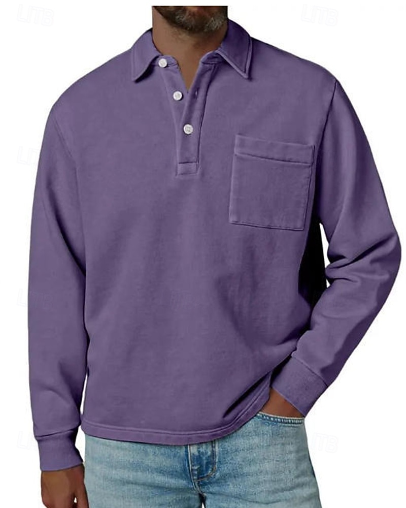 Per uomo Maglia da golf Polo da Golf Casuale Lavoro Bavero Manica Lunga Essenziale Moderno Semplice Bottoni Tasca Frontale Primavera Autunno Vestibilità regolare Blu Nero Blu marino Viola Marrone del 2026 a $31.99 –P9
