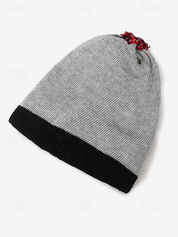 Stickad julmössa för kvinnor – röd med renmönster och pom-pom, polyestermaterial, perfekt för högtider och vinterkläder 2026 - $11.99 –P8