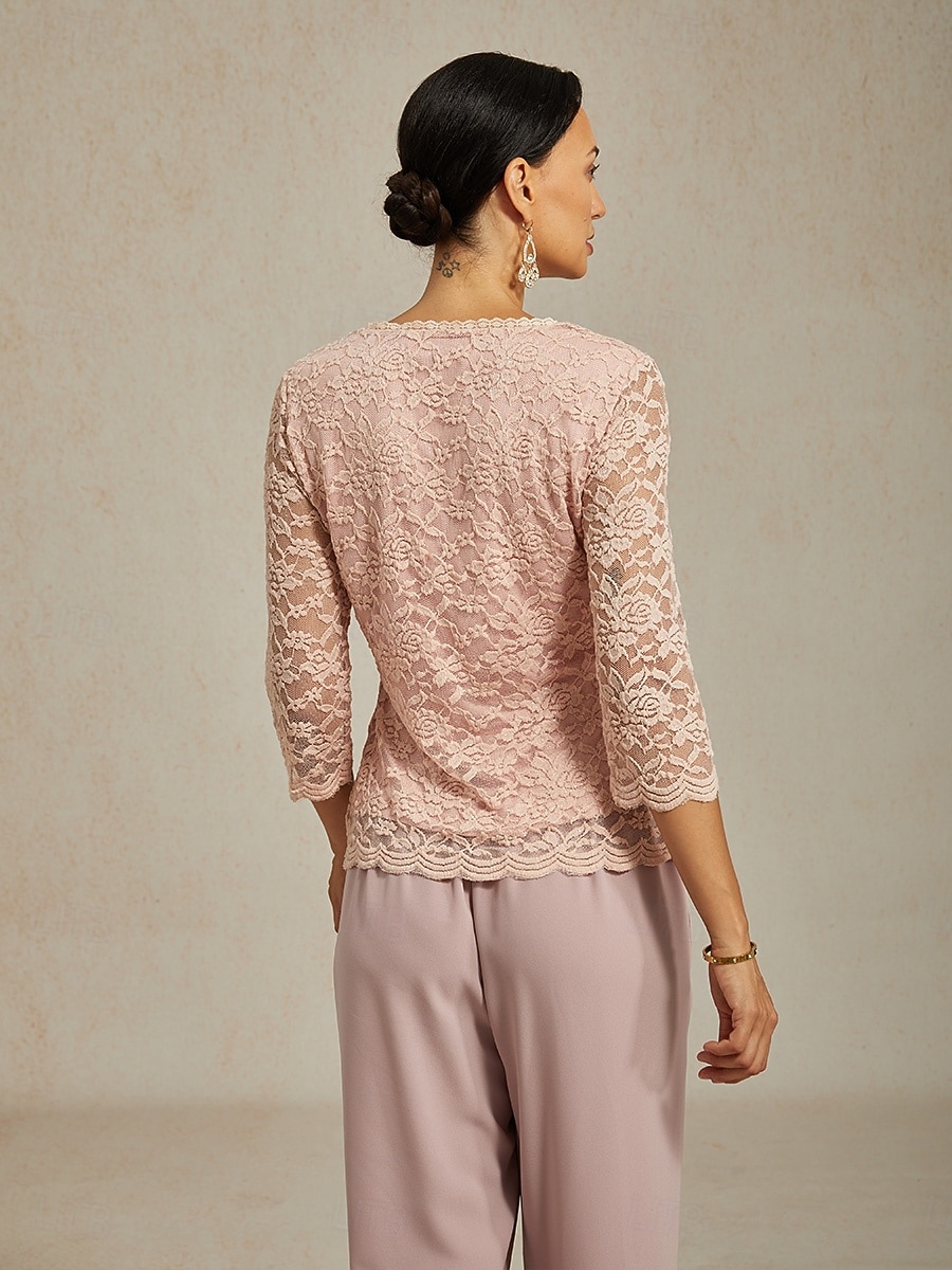 Women's Lace Shirt Blouse Lace Floral Elegant Long Sleeve V Neck Regular Tops Daily Wedding Guest Cute Outfits Pink Summer Spring Fall Winter 2026 - $35.99 –P2