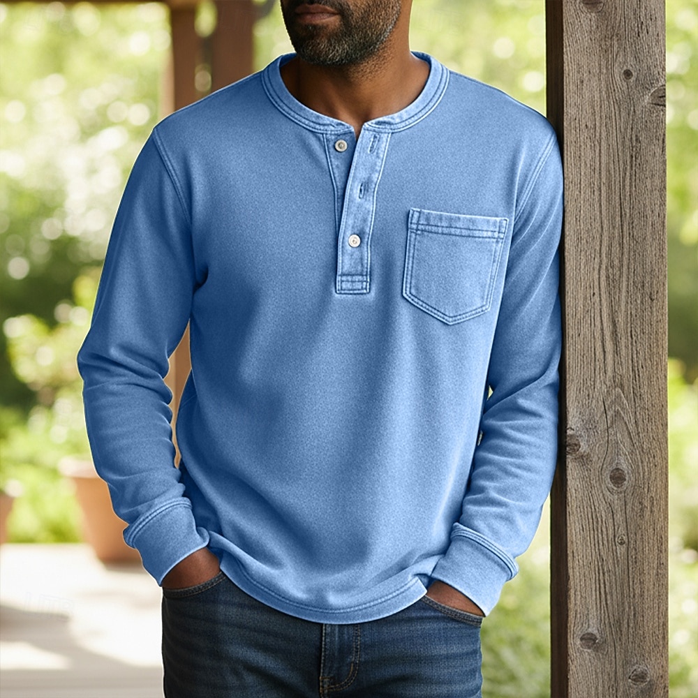 SoftFade™ Herr Henley Skjorta 100% Bomull Syra Tvättad Skjorta T-shirt Tee Lång Ärmar Vintage Fast Retro Vintage Avslappnad Vintage Stil Garment Dyed Blekt Henley Avslappnad Vår Höst Rosa Lila Henley 2026 - $31.99 –P5