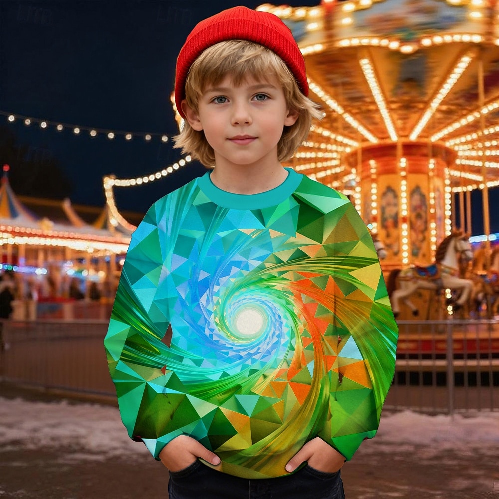 Pojkar 3D Grafisk Geometrisk 3D Print Tröja Långärmad Vår Höst Mode Grundläggande Barn 4-12 år Rund hals Utomhus Ledigt Dagligen Normal 2025 - $17.49 –P3