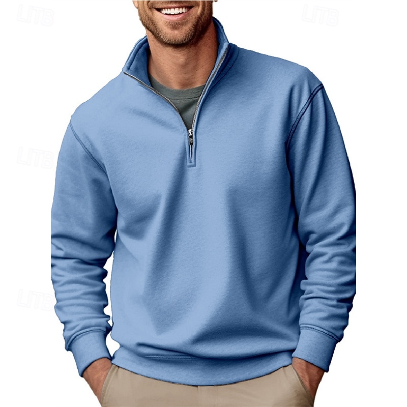 Voor heren Polo Poloshirts Vakantie Straat Kwart ritssluiting Lange mouw Modieus Basic Effen Lente Herfst Getailleerd blauw Zwart Wit Groen Lichtgroen Polo 2026 - $31.99 –P8