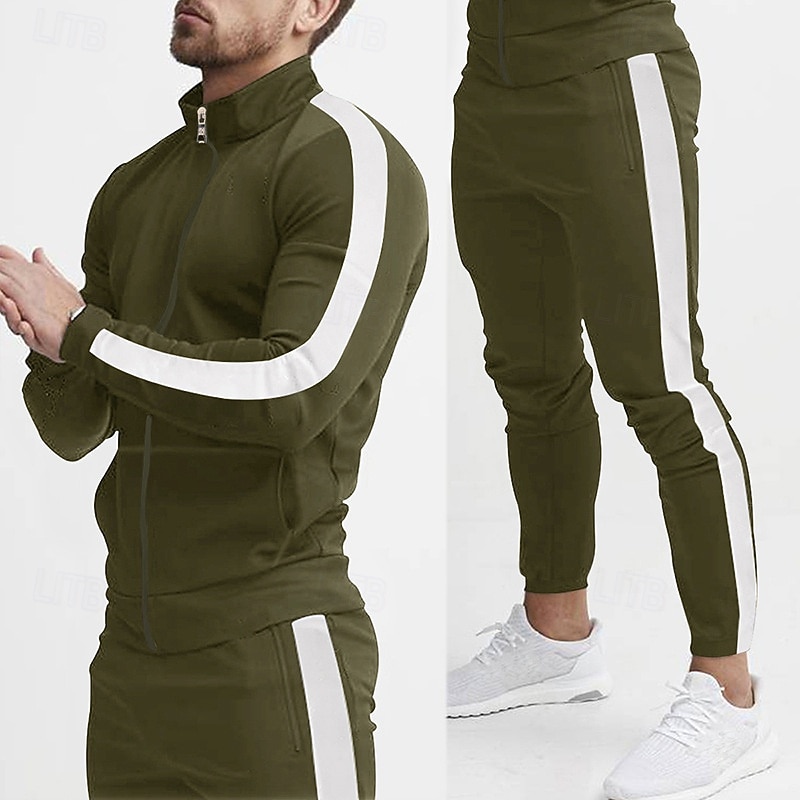 Men's Sweatshirt Tracksuit Outfit Set Stand Collar Outdoor Daily Sports Drawstring Zip Up Pocket Color Block Yellow Red Navy Blue Polyester Activewear Fashion Streetwear Spring 2026 - $45.99 –P6