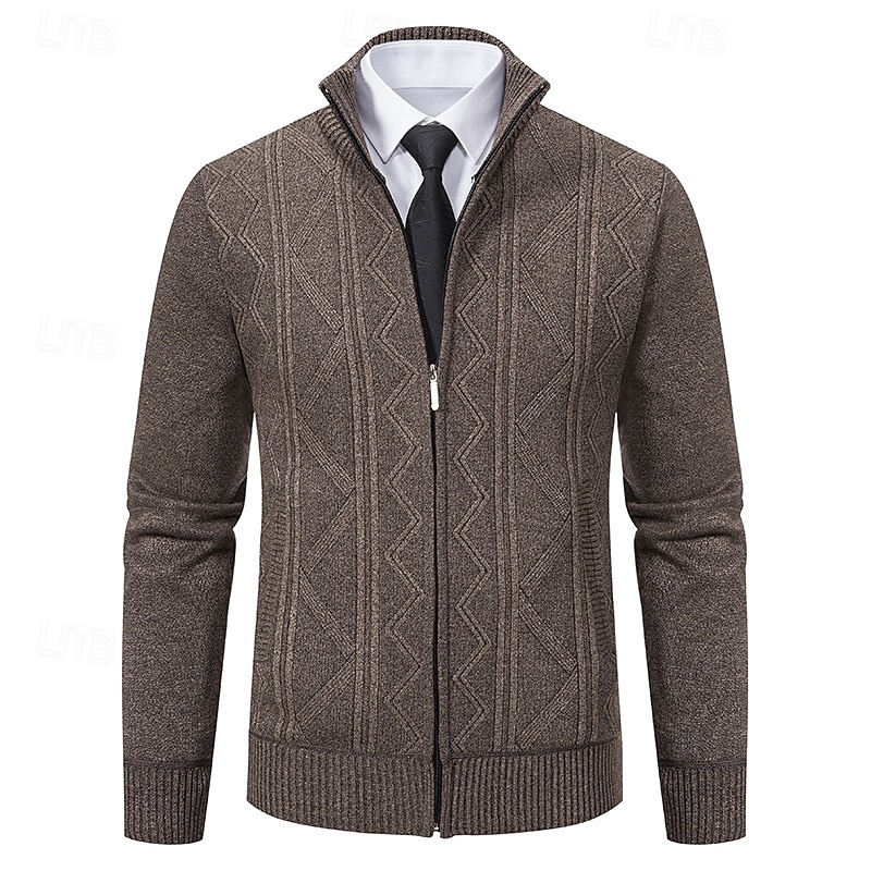 Herre Genser Cardigan Genser Glidelås genser Riflet Strikke Vanlige topper Ta igjen glidelåsen Strikket عادي Høy krage Mote Sjale Virksomhet Avslappet Klær Høst Vinter Burgunder Navyblå M L XL 2026 - $30.99 –P1