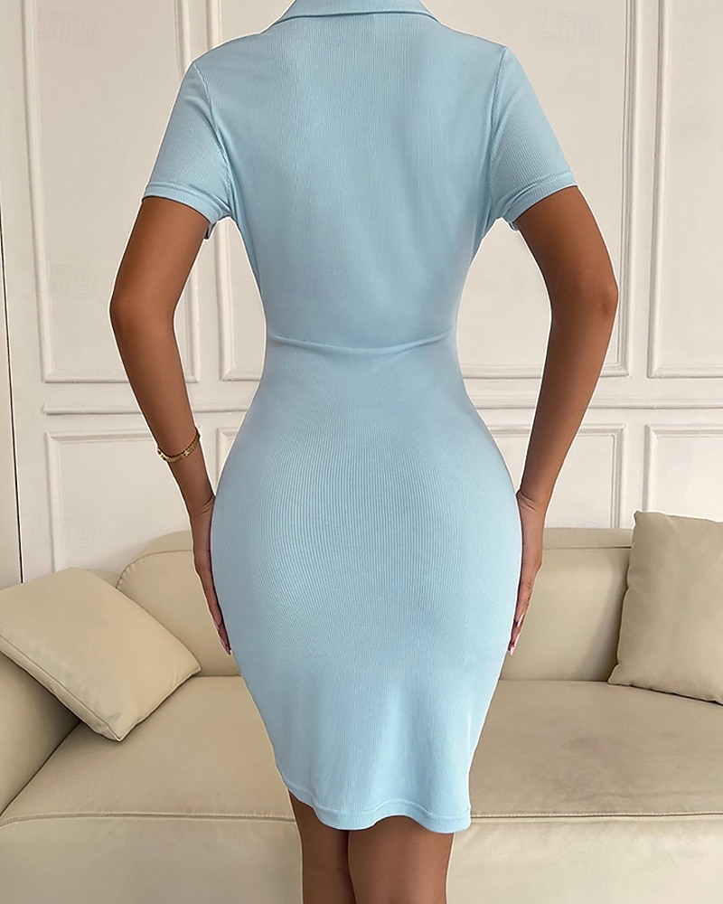 Femmes Mini Robe Robe Chemise Robe fourreau Robe froncée Moderne Quotidien Soirée Sortir Coupe régulière Uni Manche Courte Col de chemise Bleu Été Printemps de 2026 ? $25.99 –P5