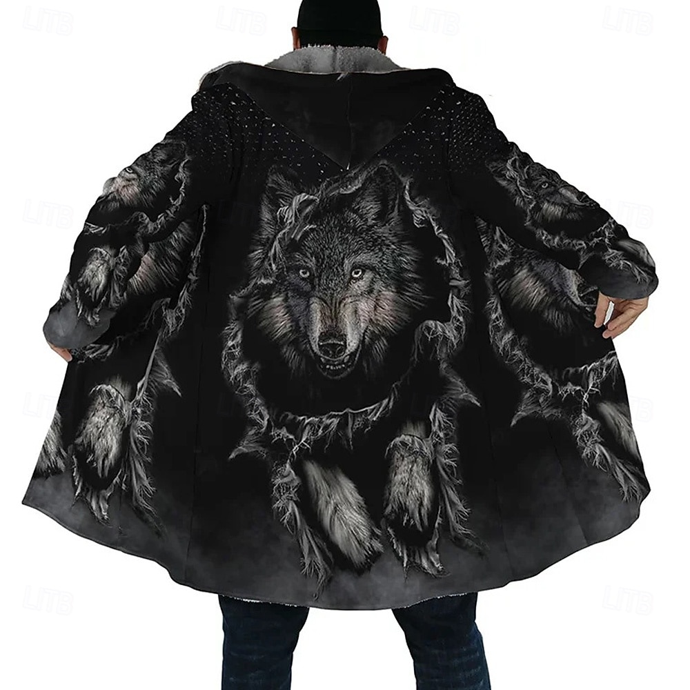 Homens Animal Modelado Casaco de inverno Casaco de lã Casaco Térmico / Quente Confortável Casual Roupa Diária Zíper Bolsos Impressão 3D Outono Inverno Com Capuz Manga Longa Preto 1 Preto Cinzento de 2026 por $56.99 –P2