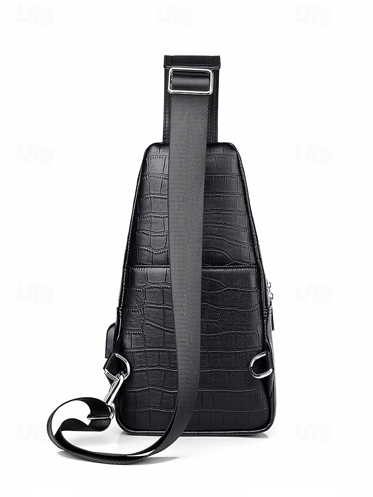 תיק עור לגברים, עמיד למים ועמיד, קיבולת גדולה, דוגמת תנין אופנתית לשימוש חיצוני ויומיומי 2026 - $46.99 –P8