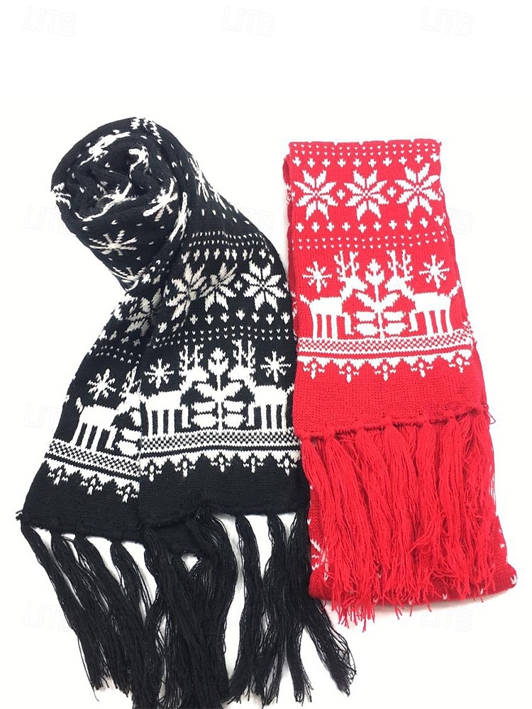 Écharpe de Noël tricotée pour femme, en acrylique, motif jacquard rouge et blanc avec rennes et flocons de neige, accessoire festif d'hiver pour les fêtes de fin d'année de 2026 ? $14.99 –P4