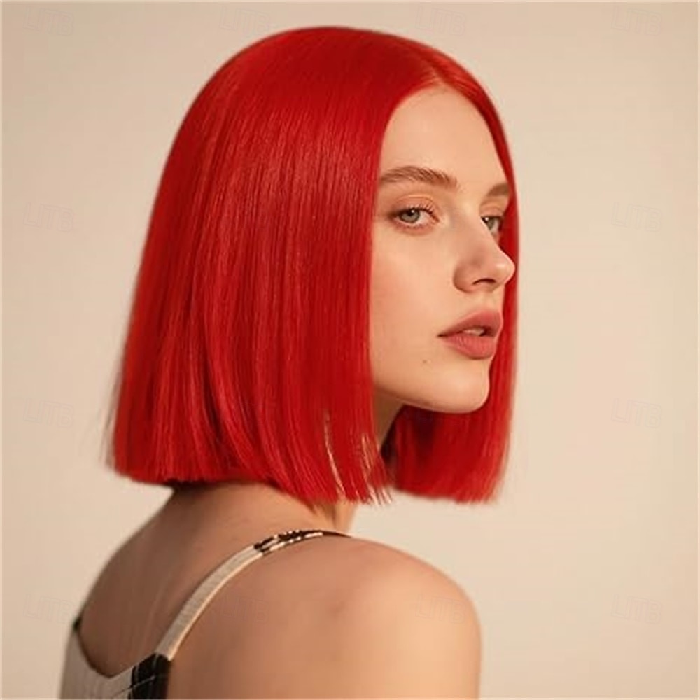 Peruca de Carnaval 2026 Rosa Vermelho Preta Liso Bob Curto Peruca sintética para festivais Mardi Gras Parada Cabelo para fantasia de cosplay para Feminino de 2026 por $21.99 –P1