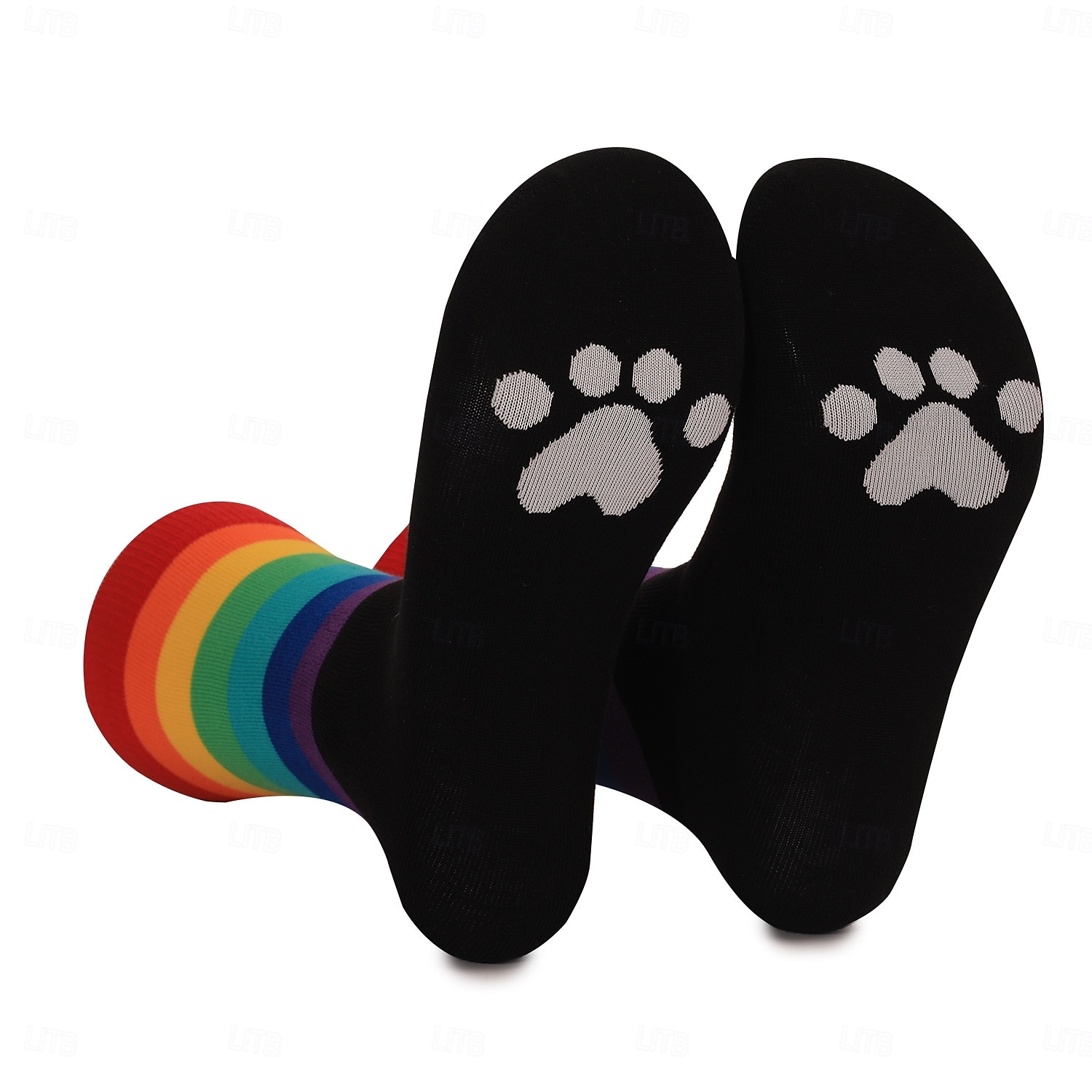 Ponožky do poloviny lýtek s duhovými pruhy a pohlcujícím pot, odolné proti zápachu a potiskem zvířecích tlapek, unisex, pohodlné bavlněné ponožky pro muže i ženy na běžné nošení 2026 - $7.49 –P2