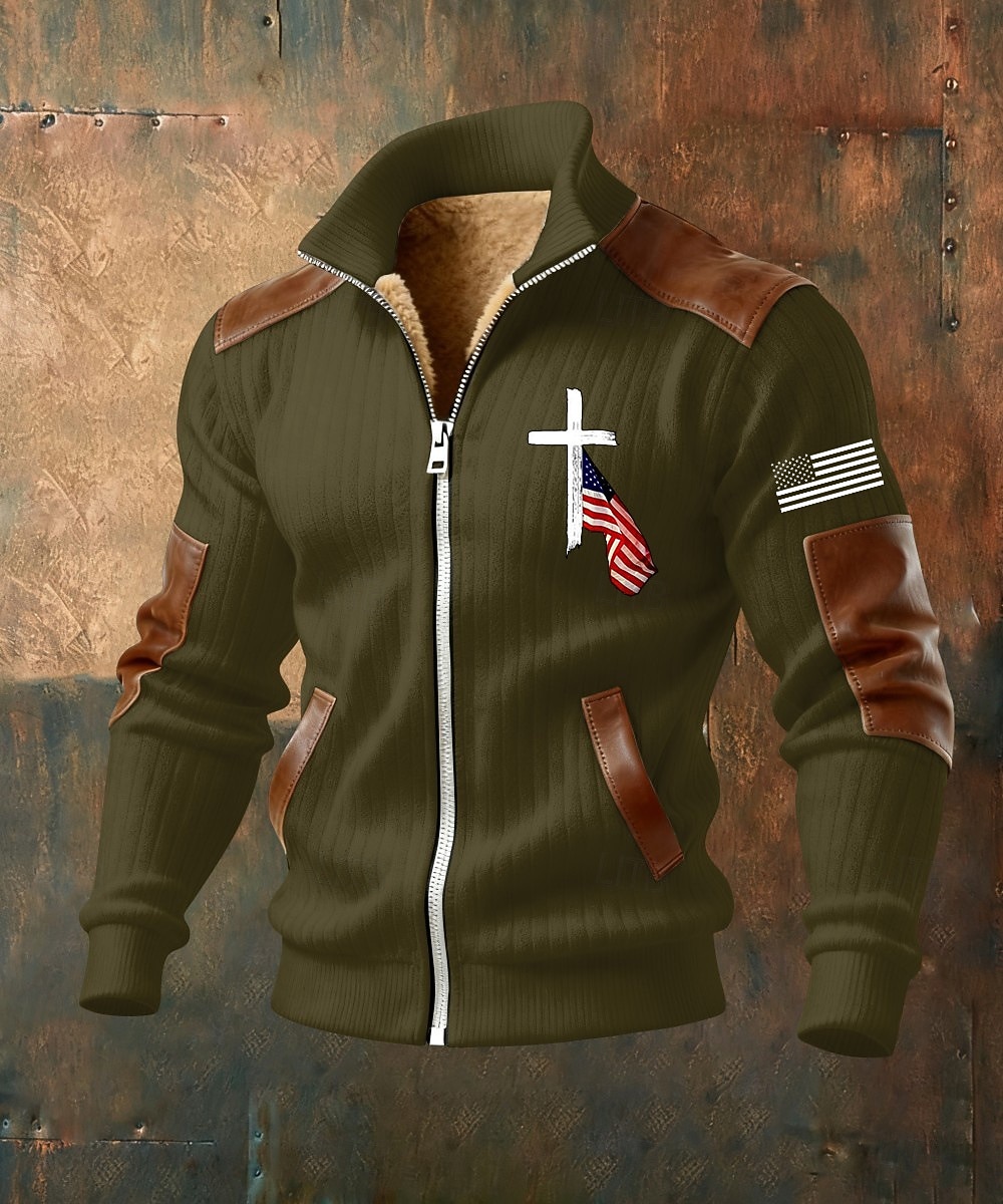 Férfi Teljes cipzáros kapucnis Gyapjú kabát Gyapjú pulóver Fekete Fehér Katonai zöld Sötétkék Barna Álló gallér Križ Amerikai zászló Zseb Műbőr kiegészítők Sport & Szabadtéri Hétköznapi Napi 2026 - $75.99 –P6