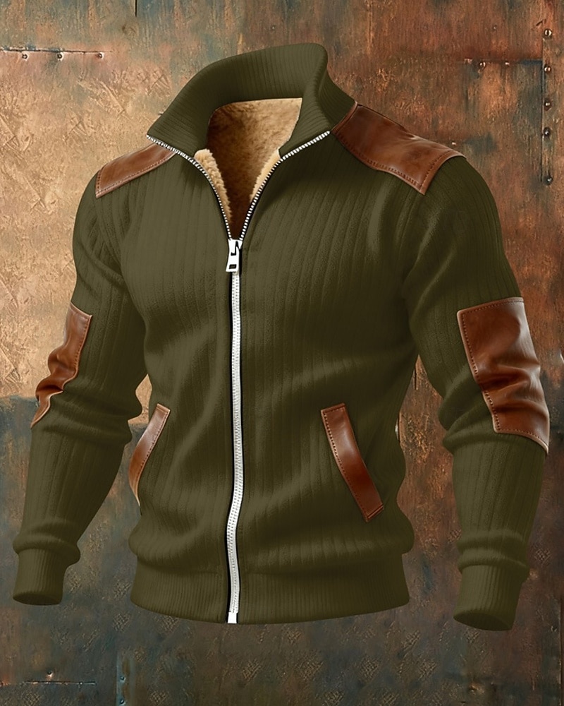 Men's Winter Coat Fleece Jacket Casual Jacket Outdoor Casual Thermal Warm Patchwork Pocket Fall Winter Plaid Streetwear Daily High Neck Regular Camel Black White Navy Blue Brown Jacket 2026 - $74.99 –P6