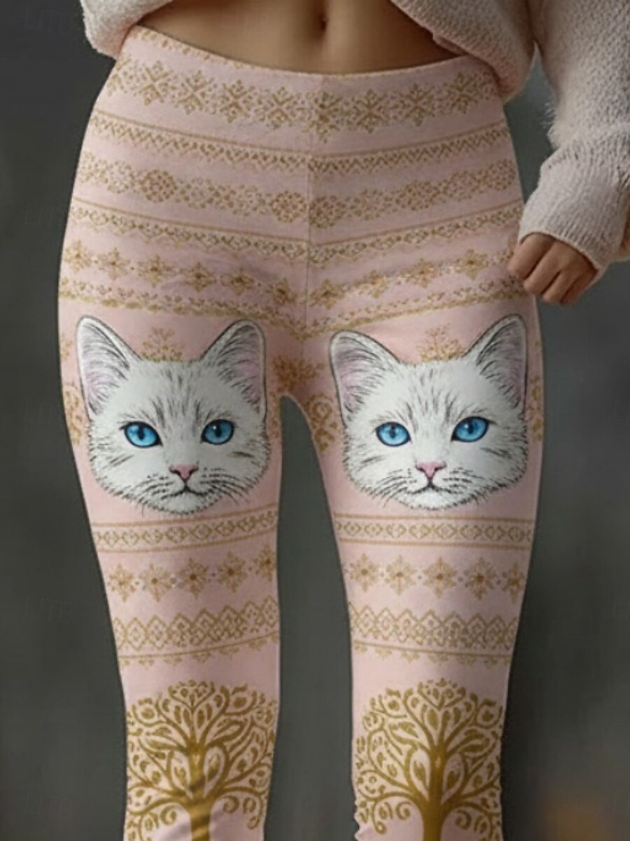 Damen Leggings Gemütliche Leggings Urlaub Vintage Basic Volle Länge Hohe Taille Grafik Katze Drucken Bequem Hohe Elastizität Lässig Täglich Urlaub Gelb Rosa Frühling Herbst Schmale Passform 2026 - $20.99 –P3