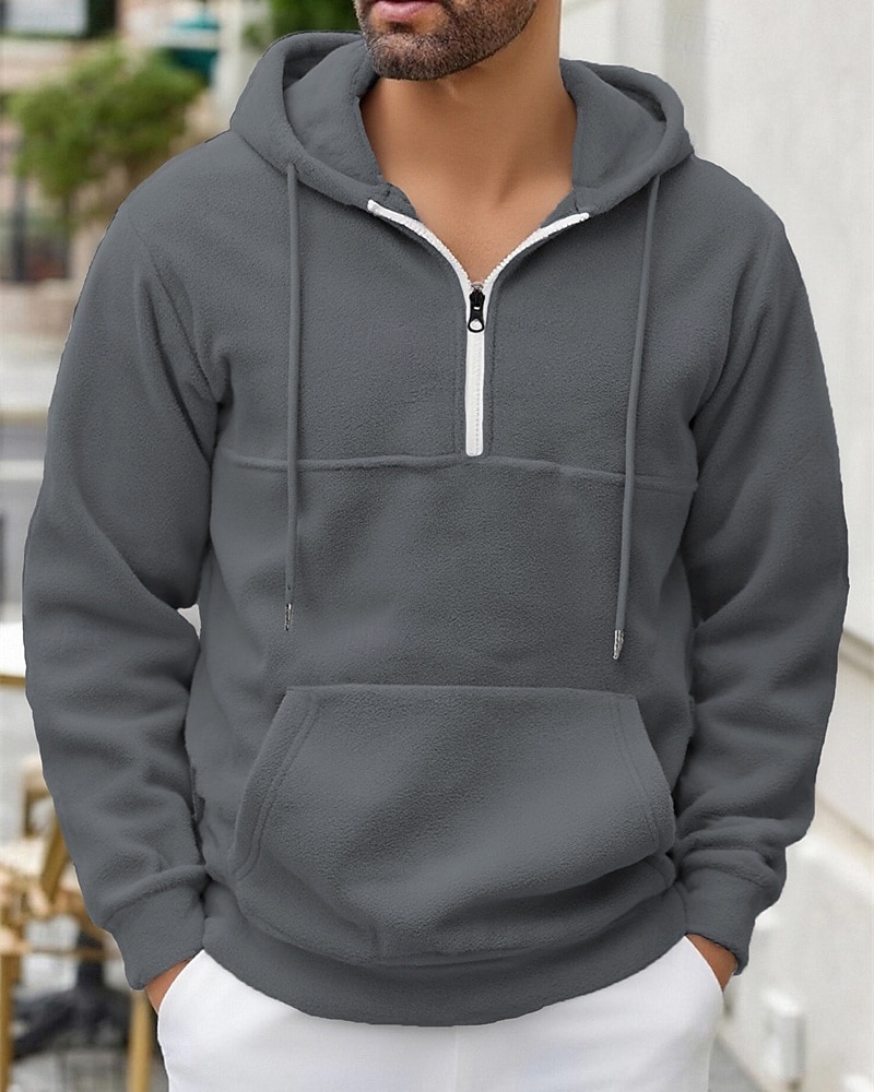 2026年 男性用 パーカー クォータージッパーパーカー フリースパーカー ブルー ブラック パープル ライトグレー ダックグレー フード付き 平織り ジッパー ポケット スポーツ 日常 祝日 ポリエステル ストリートファッション ベーシック カジュアル 秋 冬 衣類 パーカー トレーナー  コレクション – $32.99 –P10