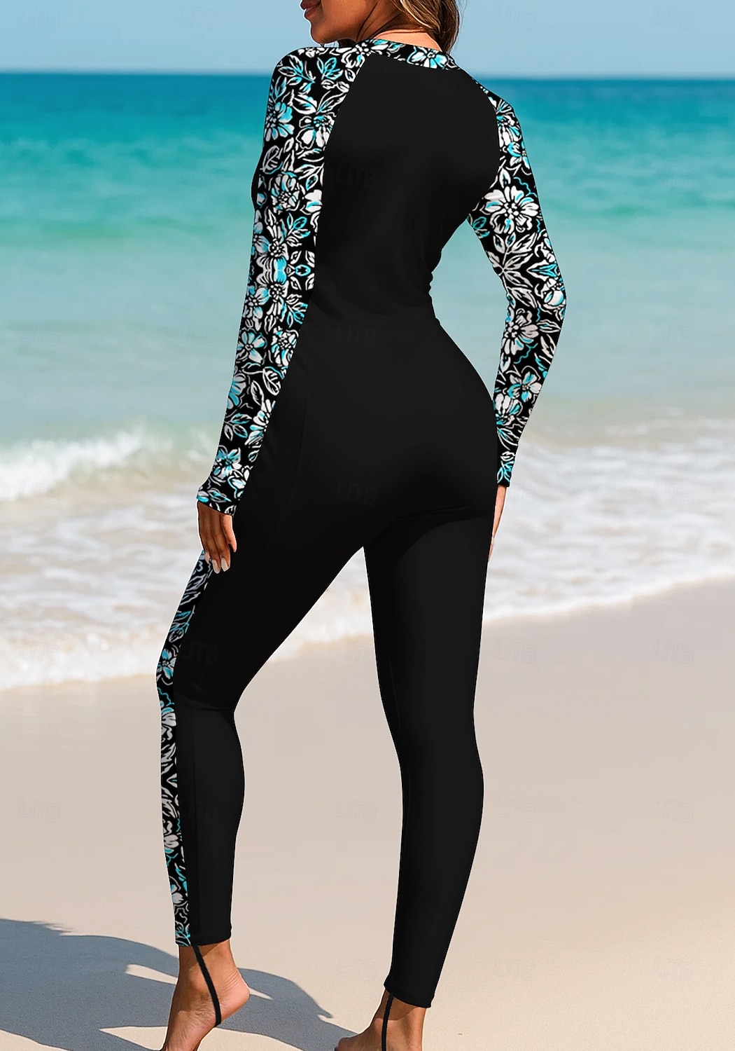 Mujer Camiseta Protección Solar Surf Camiseta de protección solar de cuerpo completo Traje de surf de una pieza Flores Tropical Bloqueo de color Cerrar con sujetador incorporado Cremallera delantera 2026 - $49.99 –P2