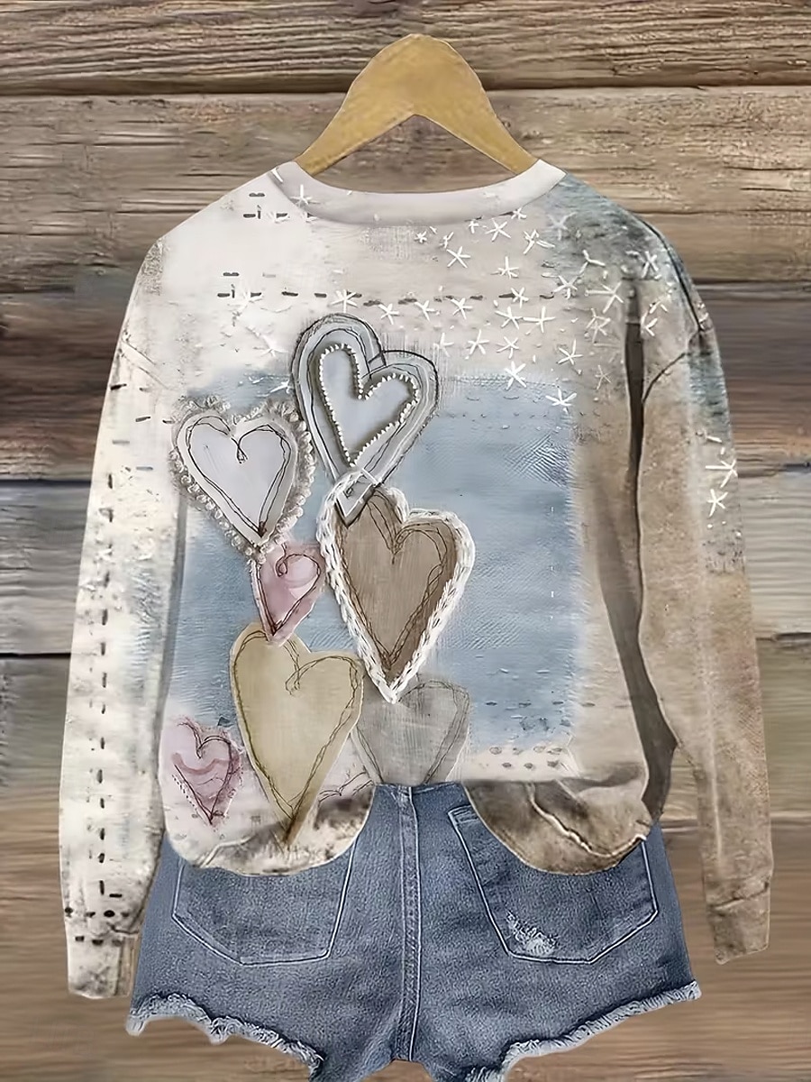 Damen Pullover Sweatshirt Herz Grafik Lässig Langarm Rundhalsausschnitt Normale Oberteile Lässig Straße Alltagskleidung Khaki Herbst Winter 2026 - $28.99 –P2