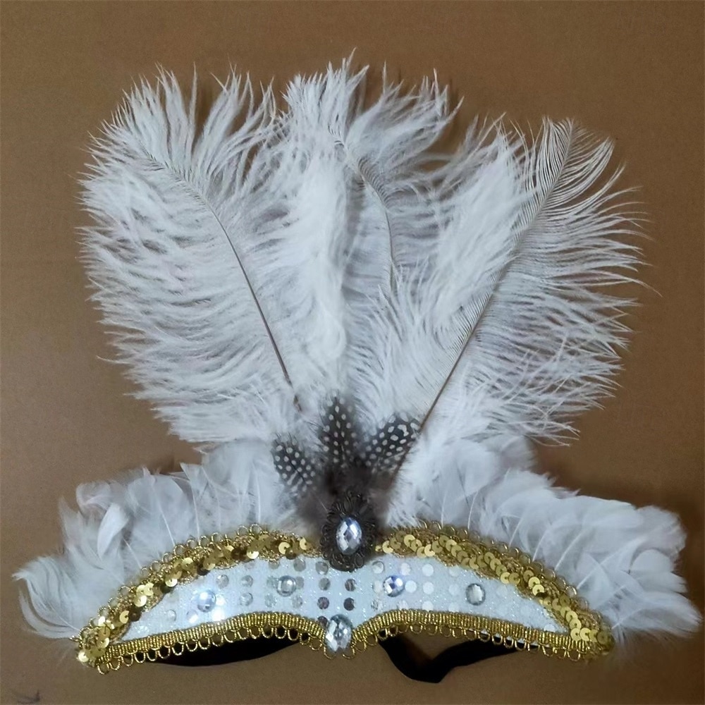 Carnival 2026 Rio Carnival Samba Accessories Hot Pink Ostrich Feather Headdress for Women - Sequin Rhinestone Headpiece - Carnival Showgirl Mardi Gras Costume Brazil Festival Performance Costume 2026 - $15.49 –P11