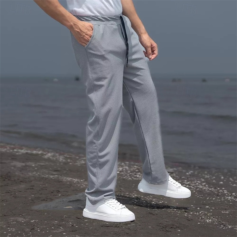 Men's Sweatpants Trousers Baggy Pants Straight Leg Sweatpants Waffle Pants Drawstring Pocket Elastic Waist Plain Comfort Soft Outdoor Daily Holiday Fashion Classic Style Black White Micro-elastic 2026 - $24.99 –P11