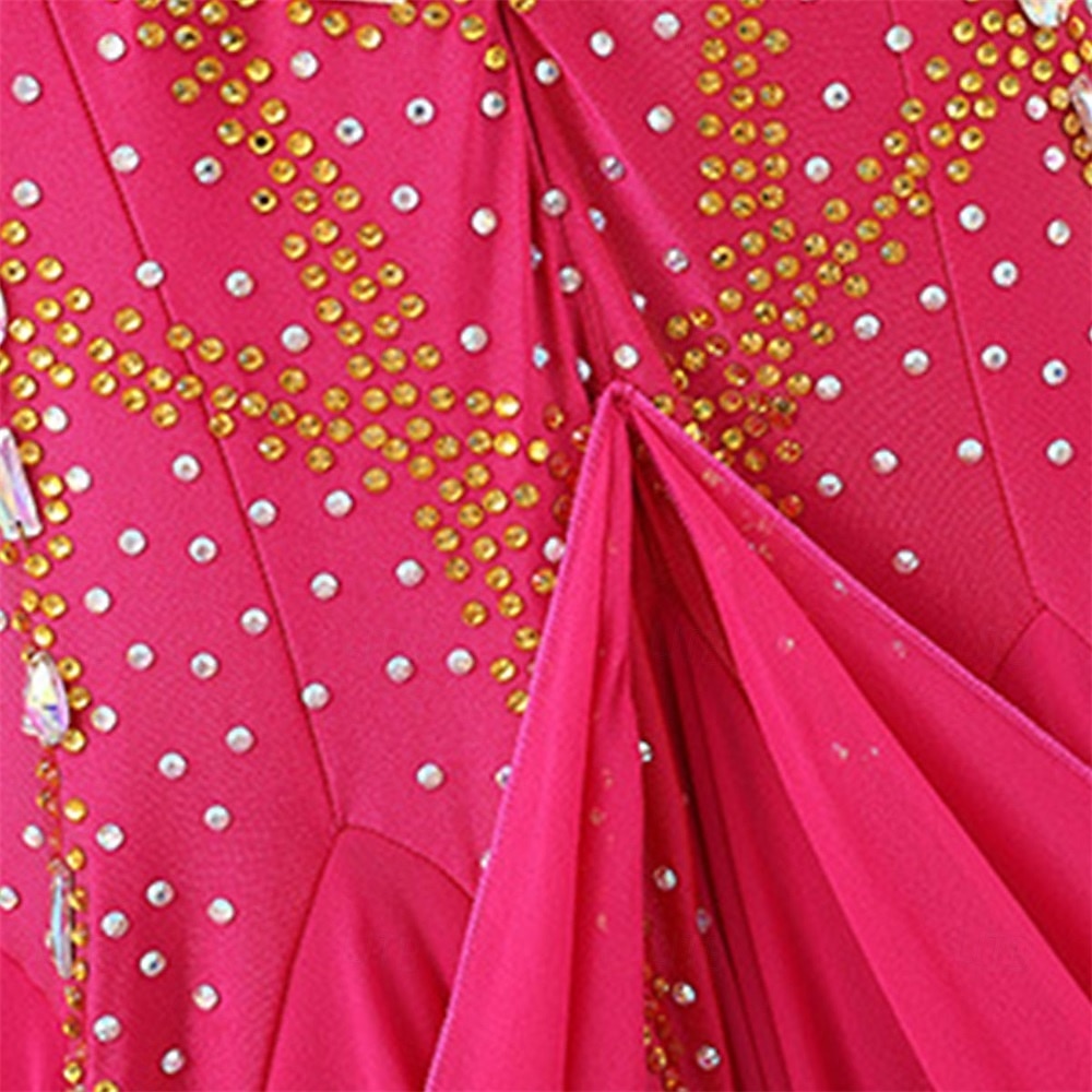 Women's Elegant Fuchsia & Gold Ballroom Dance Dress Rhinestone Embellished Waltz Tango Modern Rumba Competition Performance Gown 2026 - $529.99 –P6