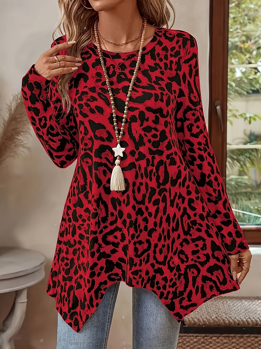 Per donna Tunica Stampato Grafico Leopardo Vintage Moda Casual Manica Lunga Girocollo Top lunghi Quotidiano Weekend Blu Rosa Rosso Viola Marrone Autunno Inverno del 2026 a $24.99 –P2