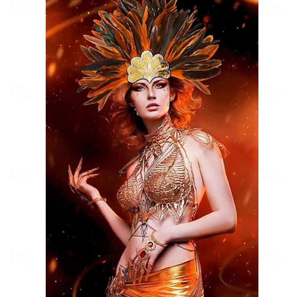 Carnaval 2026 Rio Carnaval Samba Accessoires Bruin Oranje Veer Hoofdband voor Dames - Gouden Pailletten Showgirl Hoofddeksel - Mardi Gras Accessoire Brazilië Festival Prestatie Kostuum 2026 - $16.99 –P6