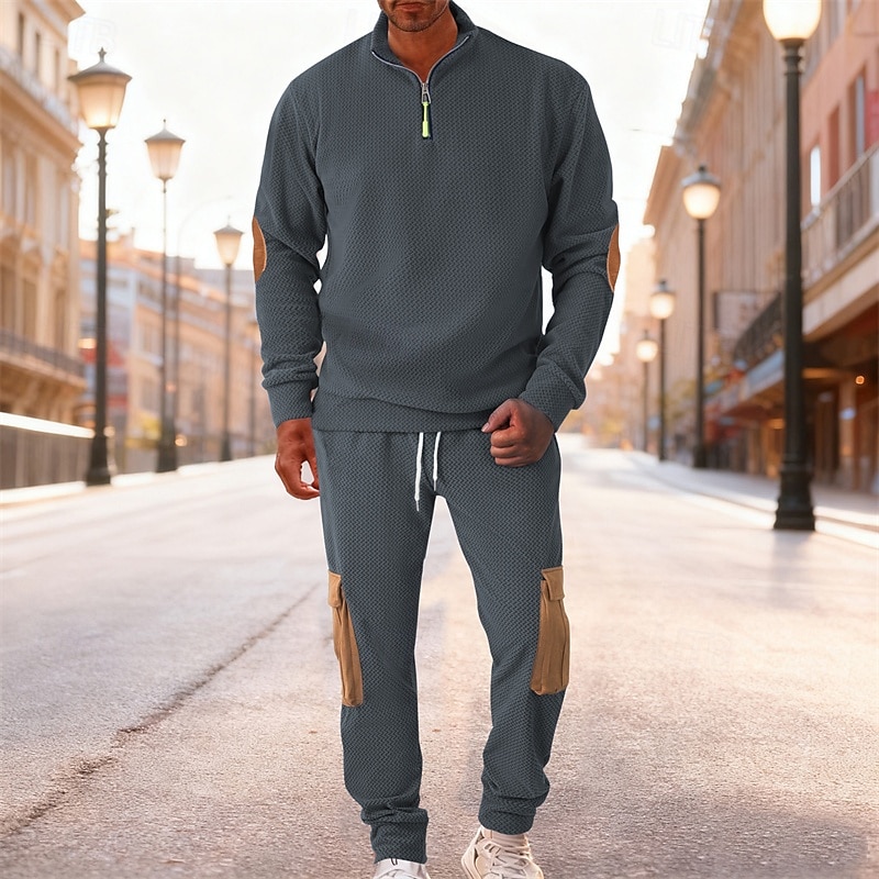 Homens Moletom Conjunto de roupas Colarinho Chinês Ao ar livre Diário Esportes Com Cordão Bolsos Half Zip Bloco de cor Preto Azul Céu cáqui Tosão Poliéster Roupas Esportivas Moda Roupa de rua Outono de 2026 por $66.99 –P8