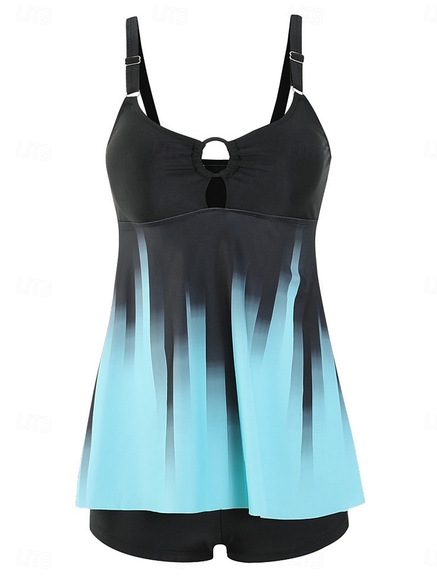 2026年 ウィメンズ タンキニ 2ピース 水着 ショーツ お腹引き締め ハイウエスト スリム バックレス バケーション ビーチウェア グラデーション Uネック ノースリーブ 水着  コレクション – $29.99 –P5