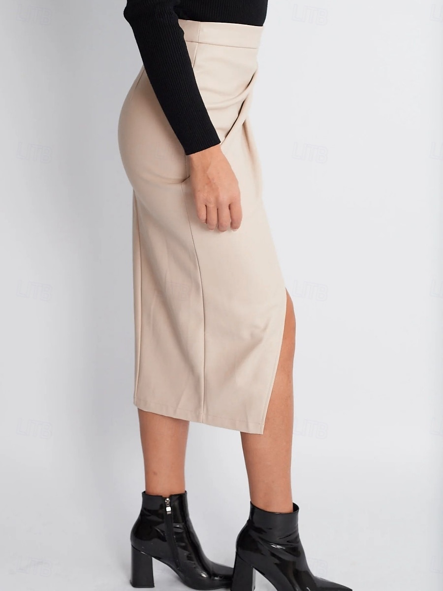 Mujer Elegante Moda Midi Alta cintura Faldas Plano Frunce Puntas abiertas Rígido Diario Calle Rojo tinto Negro Marrón Beige Primavera 2026 - $37.99 –P12