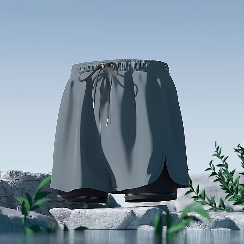 בגדי ריקוד גברים מכנסי גלישה מכנסי שורט בגדי ים מכנסי שחייה אחיד הדפס 2 ב 1 עם תוחם דחיסה ייבוש מהיר בגדי ים תחתיות גלישה שייט בקאנו שנרקול קיץ 2026 - $11.75 –P3