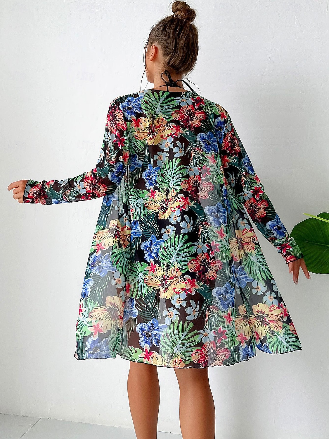 Damen Bikini 3-teilig Badeanzug Palm Shorts Bauchkontrolle Hohe Taille Slim Rückenfrei Urlaub Strandbekleidung Blumen Halterhals Ärmellose Bademode 2026 - $33.99 –P7