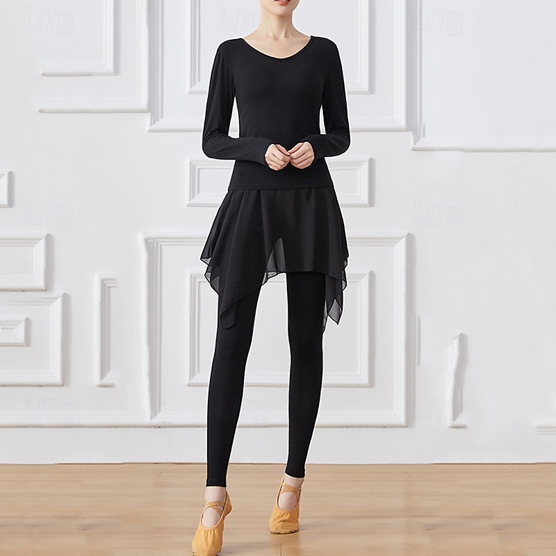 Damen Yoga-Anzug Enge Leggings mit Rock 2-teiliges Trainingsset Einfarbig Kombination Herbst Schwarz Rosa Modal Tanz Pilates Yoga Hohe Taille Leicht Atmungsaktiv Langarm Sport Sportkleidung 2026 - $26.99 –P2