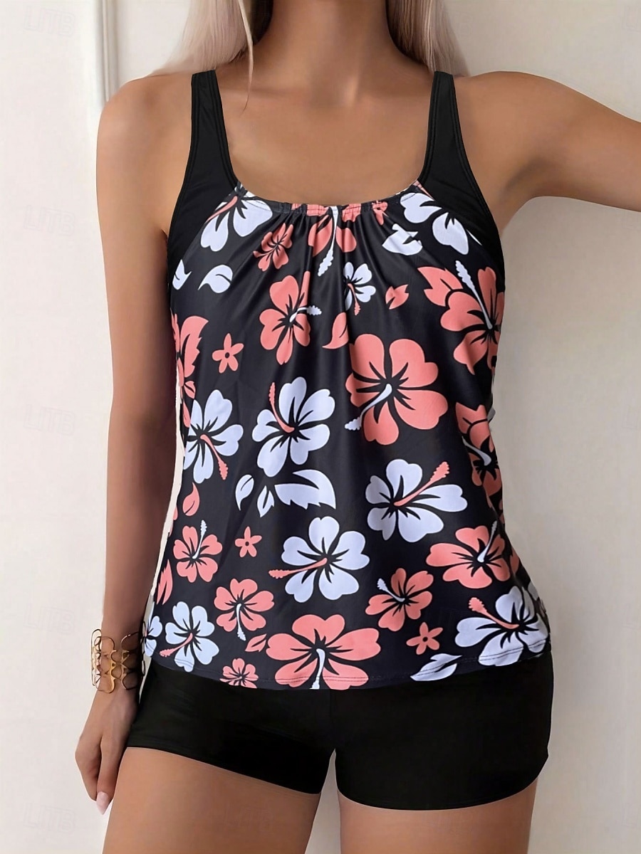 Γυναικείο Τανκίνι 2 Κομμάτια Μαγιό Σορτσάκι Έλεγχος Κοιλιάς Ψηλόμεσο Λεπτό Χωρίς Πλάτη Θέρετρο Παραλίας Λουλούδια U Λαιμός Αμάνικο Μαγιό 2026 - $25.99 –P12