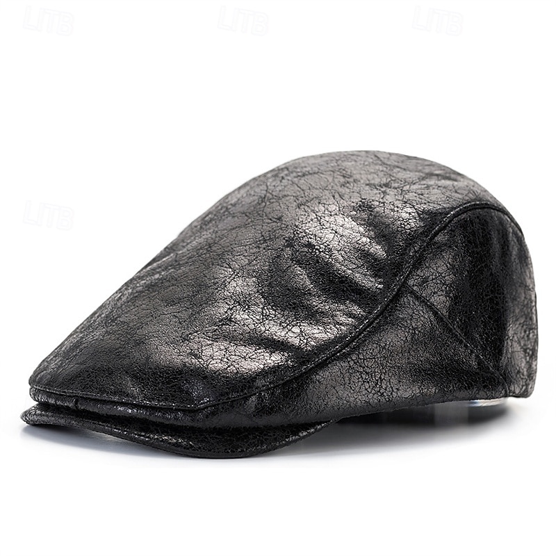 Men's Flat Cap Ascot Hat Newsboy Hat Black Coffee PU Leather Fashion Casual Street Daily Plain Adjustable Sunscreen Breathable 2026 - $11.49 –P7