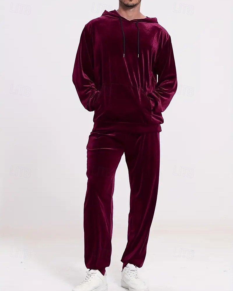 Homens Moletom Moletom com capuz e calças Conjunto de roupas Conjunto de moletons Capuz Ao ar livre Diário Esportes Com Cordão Bolsos Tecido Vermelho Vinho Preto Azul Royal Poliéster Roupas Esportivas de 2026 por $44.99 –P10