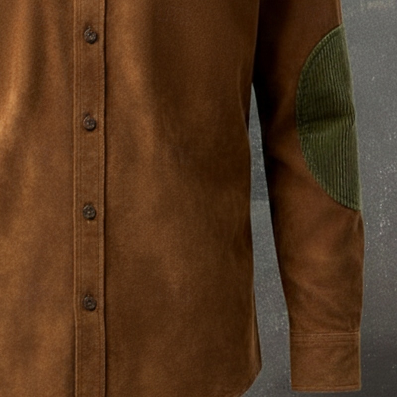 Per uomo Camicia Camicia casual Camicia vintage Camicia di Velluto a Coste Camicia con Bottoni Camicie scamosciate Nero Marrone Kaki Manica Lunga Blocco di colori Bavero Casuale Quotidiano Patchwork del 2026 a $14.99 –P4