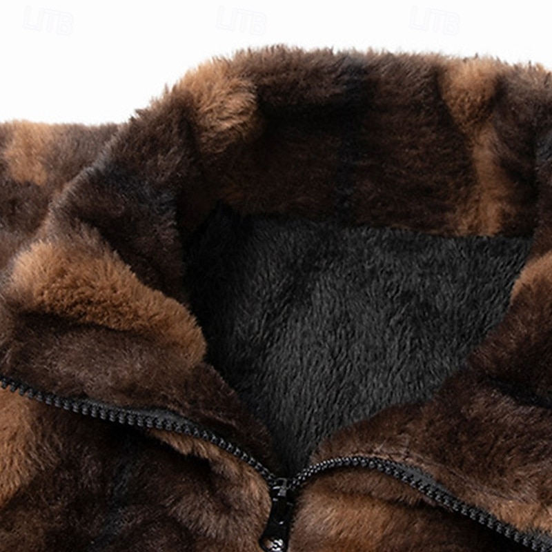 Herren Winterjacke Fleecejacke Freizeitjacke Urlaub Täglich Thermowarm Tasche Fleece Herbst Winter Einfach Mode Streetwear Stehkragen Regulär Schwarz Braun Jacken 2026 - $45.99 –P5