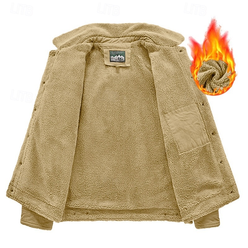 Herren Fleecejacke Cargo-Jacke Arbeitsjacke Formell Heim Windjacke Langlebig Tasche Fleecekragen Herbst Winter Einfarbig Aktiv Vintage Kragen Regulär Marineblau Dunkelgrün Khaki Jacken 2026 - $60.99 –P4