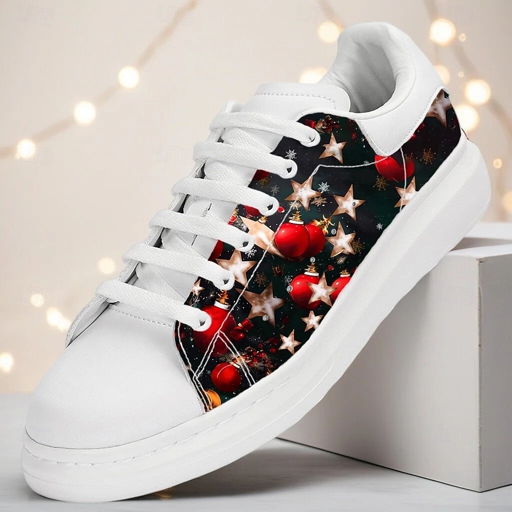 Vita julskor för män med röda och guldfärgade ornament - snygga och bekväma skor för fester och högtider 2025 - $54.99 –P1