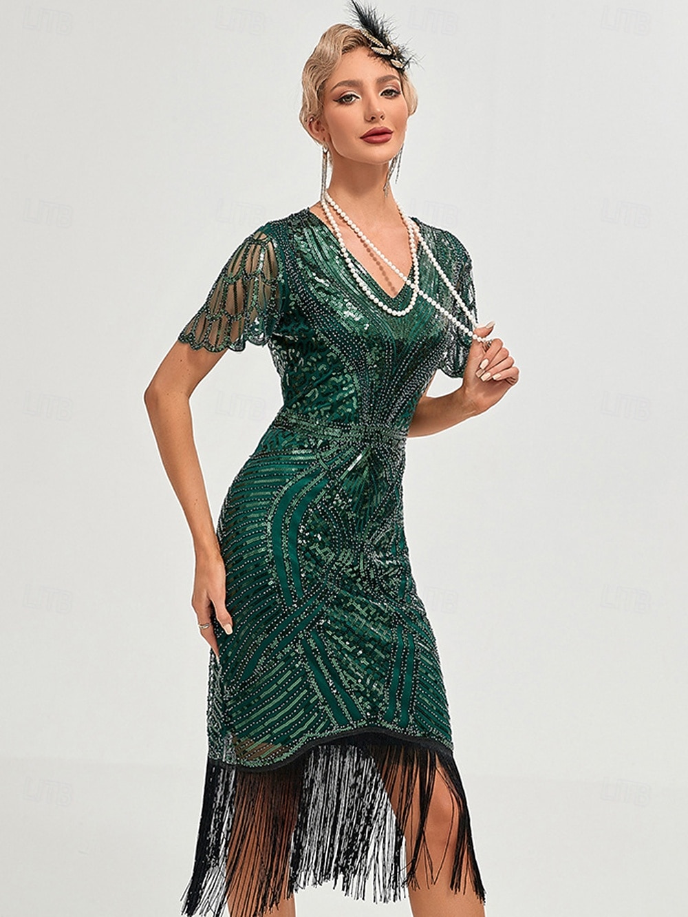 Goldene Zwanziger 1920er Knielang Flapper Kleid Kurze Ärmel Der große Gatsby Flapper-Mädchen Pailletten Fransen V Ausschnitt Kostüm Damen Weihnachten Karneval Abendgesellschaft Flüsterkneipe Maskerade 2026 - $47.99 –P3