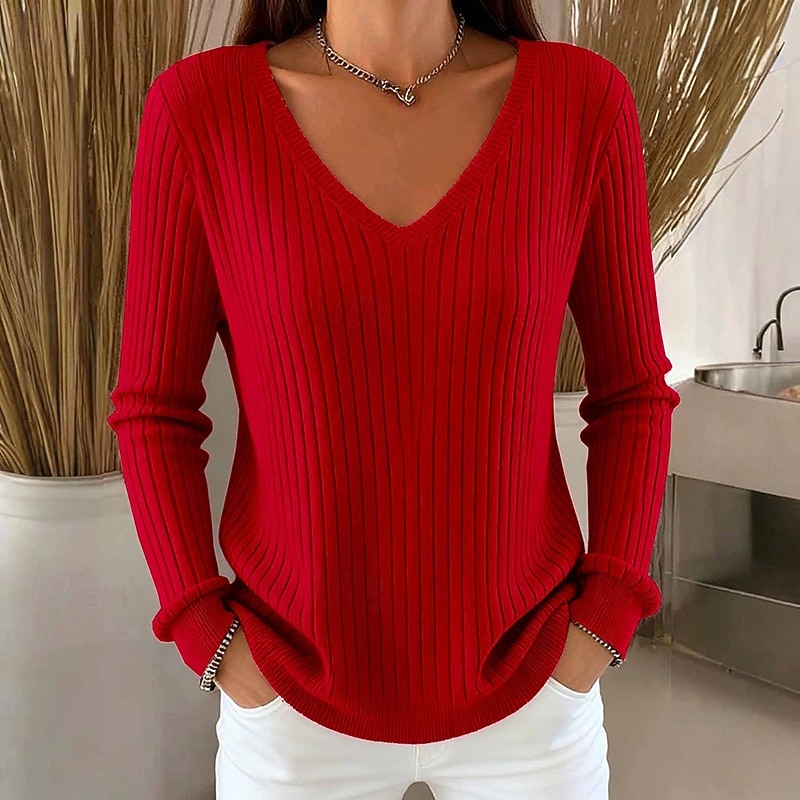 Dámské Svetr Rolák Módní Šik ven Na běžné nošení Pevná barva Do V Pletený Dlouhý rukáv Běžné topy Plést Denní Dovolená Jdeme ven Černá Bílá Podzim Zima 2025 - $27.99 –P4