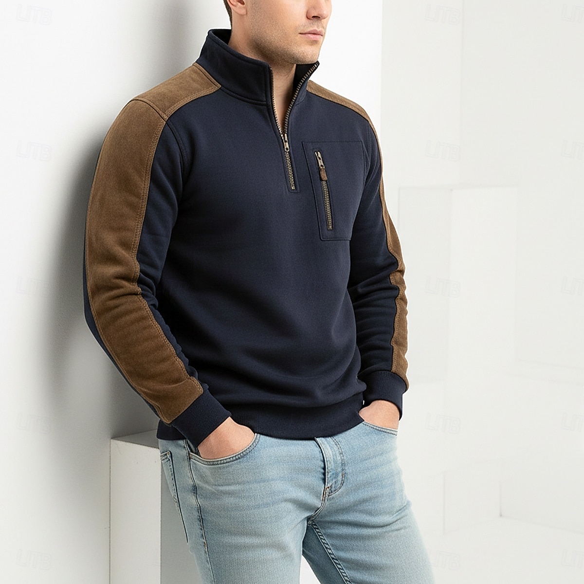 Men's Hoodie Wine Navy Blue Green Khaki High Neck Half Zip Color Block Pocket Color Block Casual Daily Vintage Casual Fall Winter Clothing Apparel Hoodies Sweatshirts  2026 - $34.99 –P4