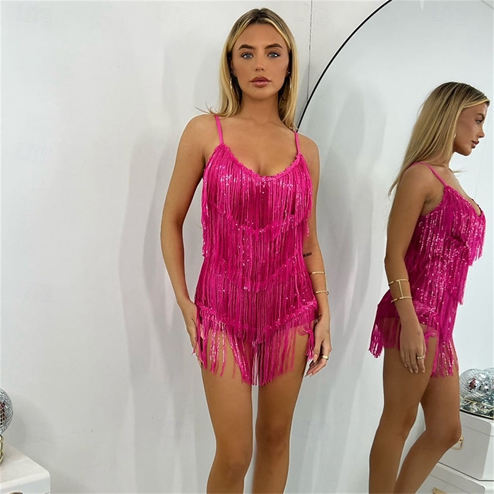 Samba Dancewear Sequin Fringe RomperSparkly Glitter Metallic Jumpsuits For WomenBackless Shorts Dress Disco Dance Outfitl Performance Costume 2026 - $53.99 –P9
