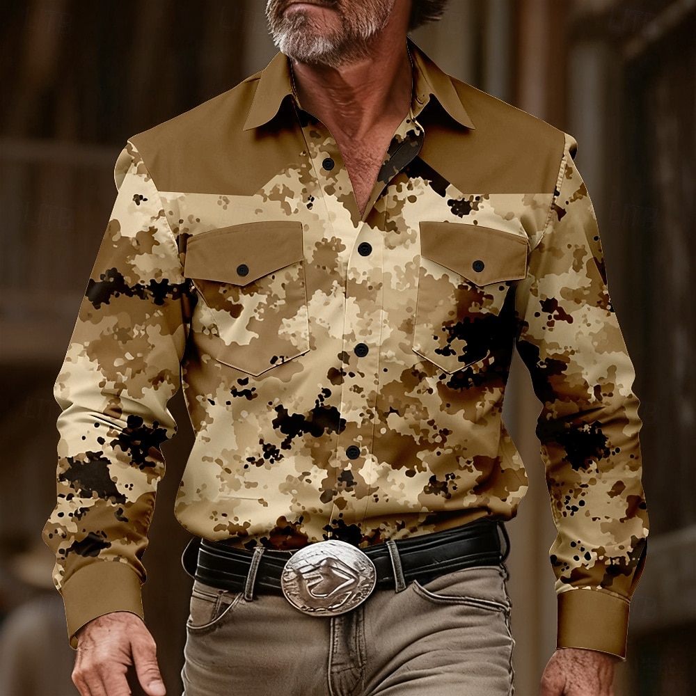 Bărbați camuflaj Culoare Camuflaj Blocarea culorilor Cămașă Cămașă occidentală Cămașă de cowboy Manșon Lung Vintage Retro Casual În aer liber Îmbrăcăminte de Muncă Primăvară Toamnă Răsfrânt Dou 2026 - $27.99 –P1