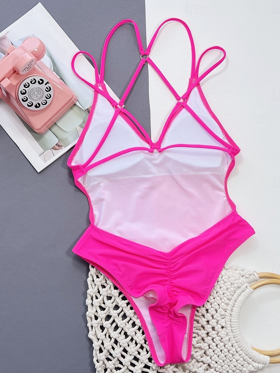 Women's One Piece Swimsuit Sexy Cutout Monokini Tummy Control High Waist Slim Backless Vacation Beach Wear Solid Color V Neck Sleeveless Bathing Suits 2026 - $22.99 –P14