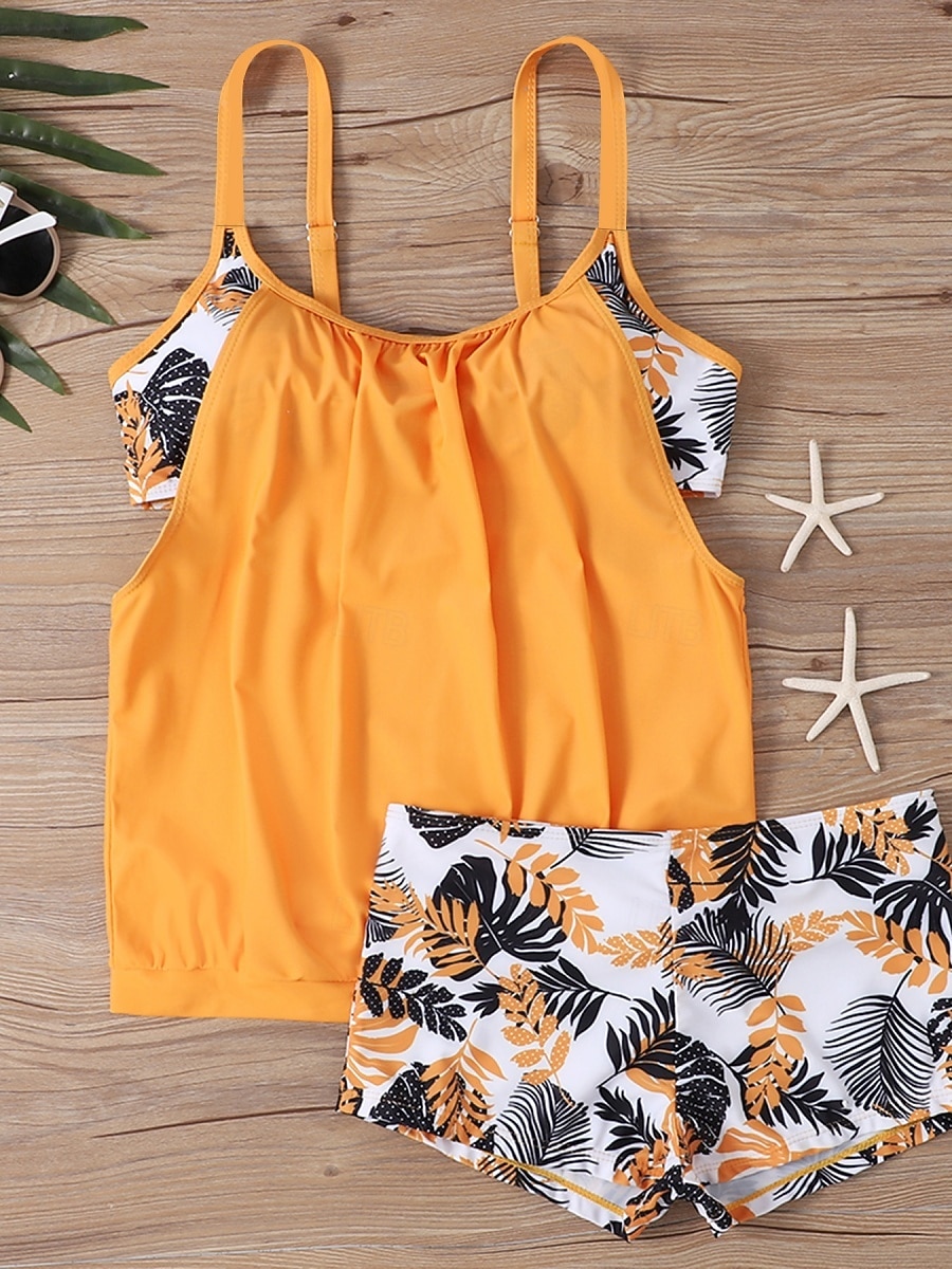 Tankini Feminino de Biquíni 2 Peças com Cintura Alta Controle de Barriga Cintura Alta Slim Costas Nuas Roupas de Praia de Férias Gráfico Floral com Decote U Sem Mangas de 2026 por $33.99 –P3