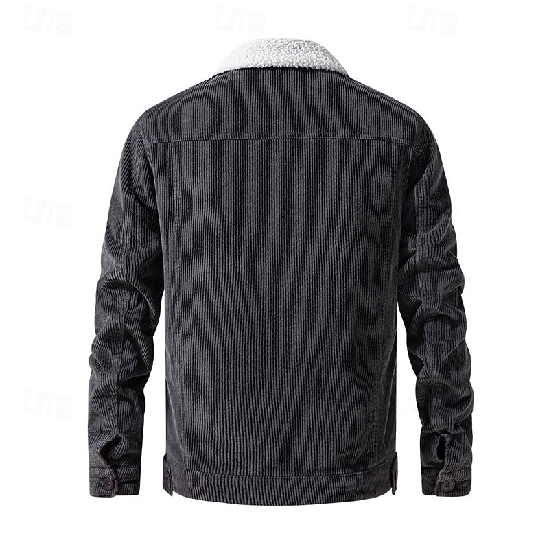 Herren Wintermantel Cordjacke Fleecejacke Freizeitjacke Outdoor Lässig Thermowarm Tasche Herbst Winter Einfach Vintage Streetwear Umlegekragen Regulär Schwarz Khaki Kaffee Grau Jacken 2026 - $65.99 –P9