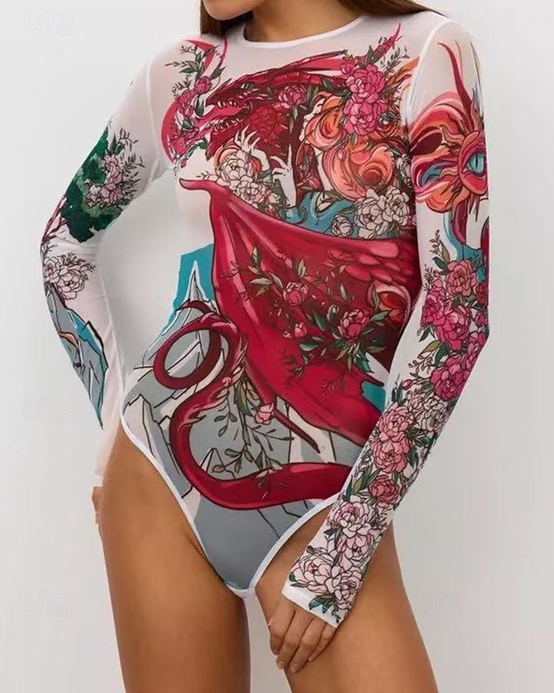 Γυναικεία Προστατευτικά Μαγιό Ολόσωμα μαγιό Γραφική Μπόχο Δίχτυ Προστασία UV Αναπνέει Μακρυμάνικο Μαγιό Σέρφινγκ Παραλία Διακοπές Άνοιξη 2026 - $25.99 –P5