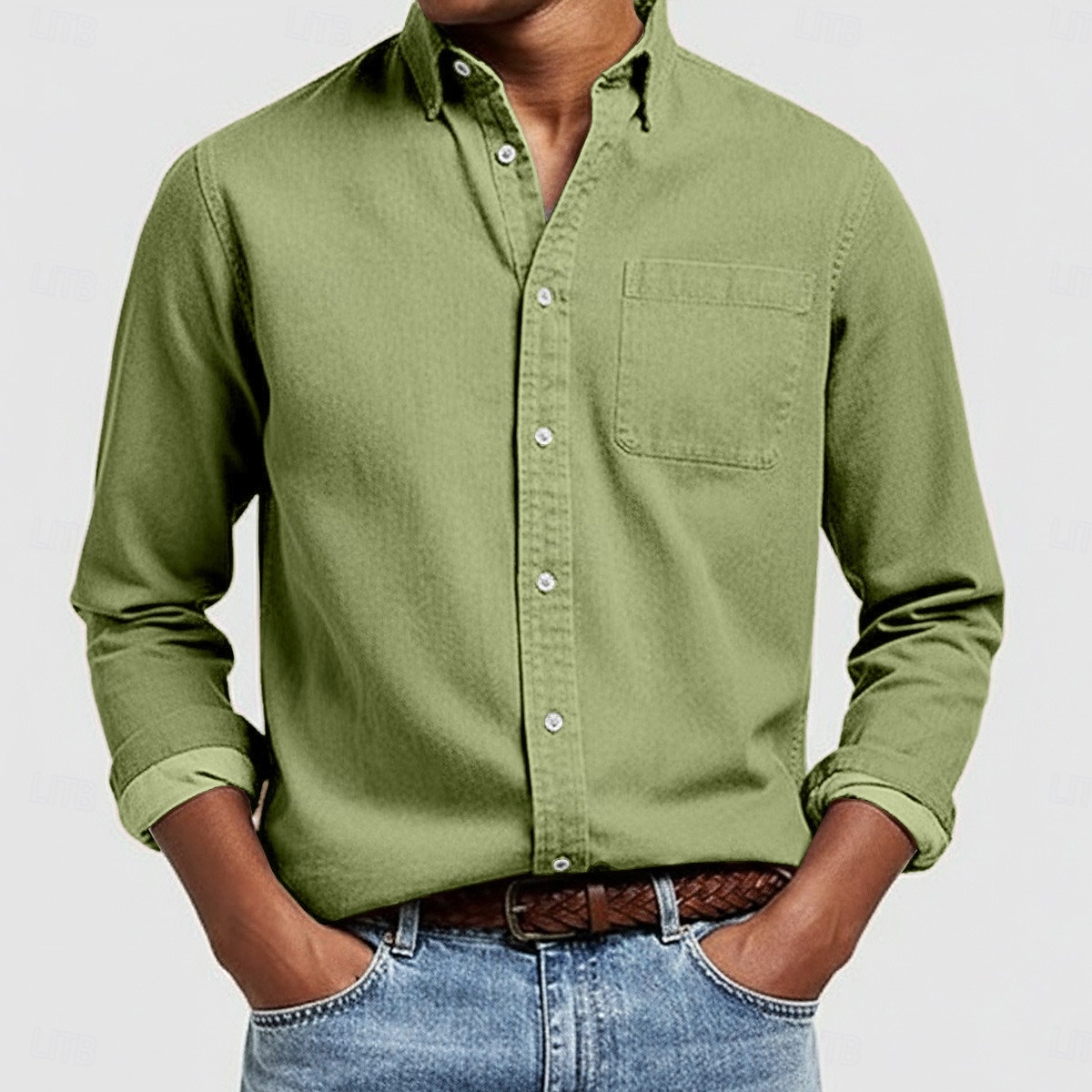 בגדי ריקוד גברים חולצה חולצה קז'ואל חולצה עם כפתורים כחול ג'ינס שחור לבן ורוד מסמיק אודם שרוול ארוך אחיד דש קזו'אל יומי כיס קדמי ביגוד כותנה אלגנטית אופנתי יום יומי 2026 - AU $35.99 –P10