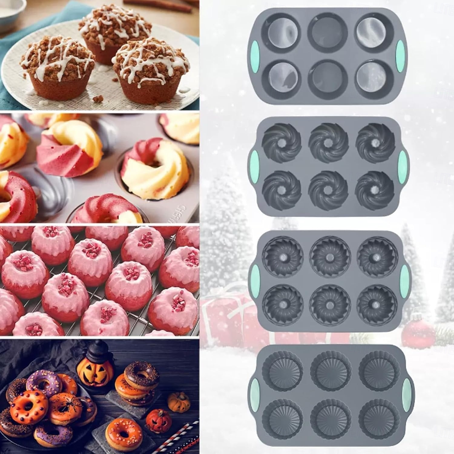 Forma na ledový věnec, vánoční forma na ledový věnec, vánoční silikonové formičky/tácky na kostky ledu ve tvaru vánočních kostek, 6dírková silikonová forma vhodná na kostky ledu, dorty, mýdlo, 2026 - $10.49 –P2